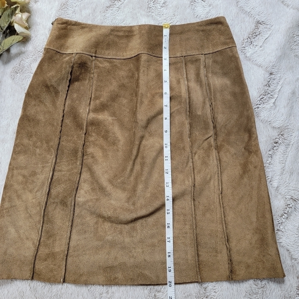 Vtg Ann‎ Taylor Petites 100% Leather Shell Tan A Line Skirt Size 2P - Picture 9 of 11